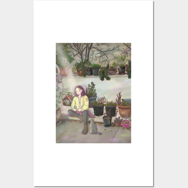 Cute charater sitting in garden art Wall Art by Mayarart